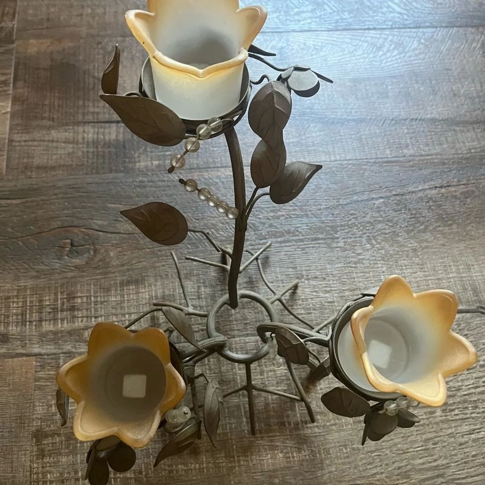 PartyLite Floral Candle Holder with Cream and Brown Accents - Picture 10 of 15